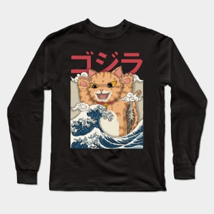 Catzilla In The Great Wave Long Sleeve T-Shirt